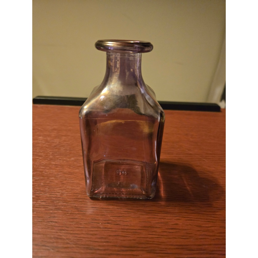 Vintage Amethyst Purple Iridescent Glass Bottle Square Bud Vase Decorative 60